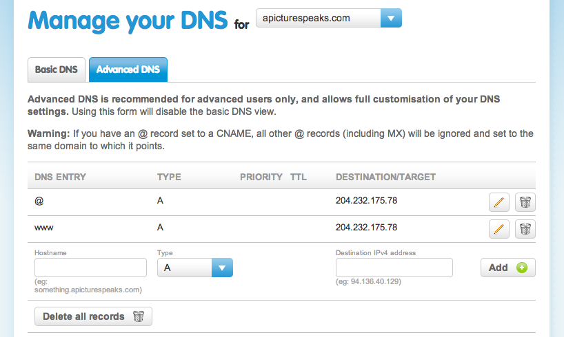 123-reg DNS Settings